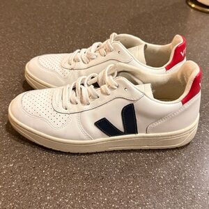 Veja White Sneakers with Red Heel Detail